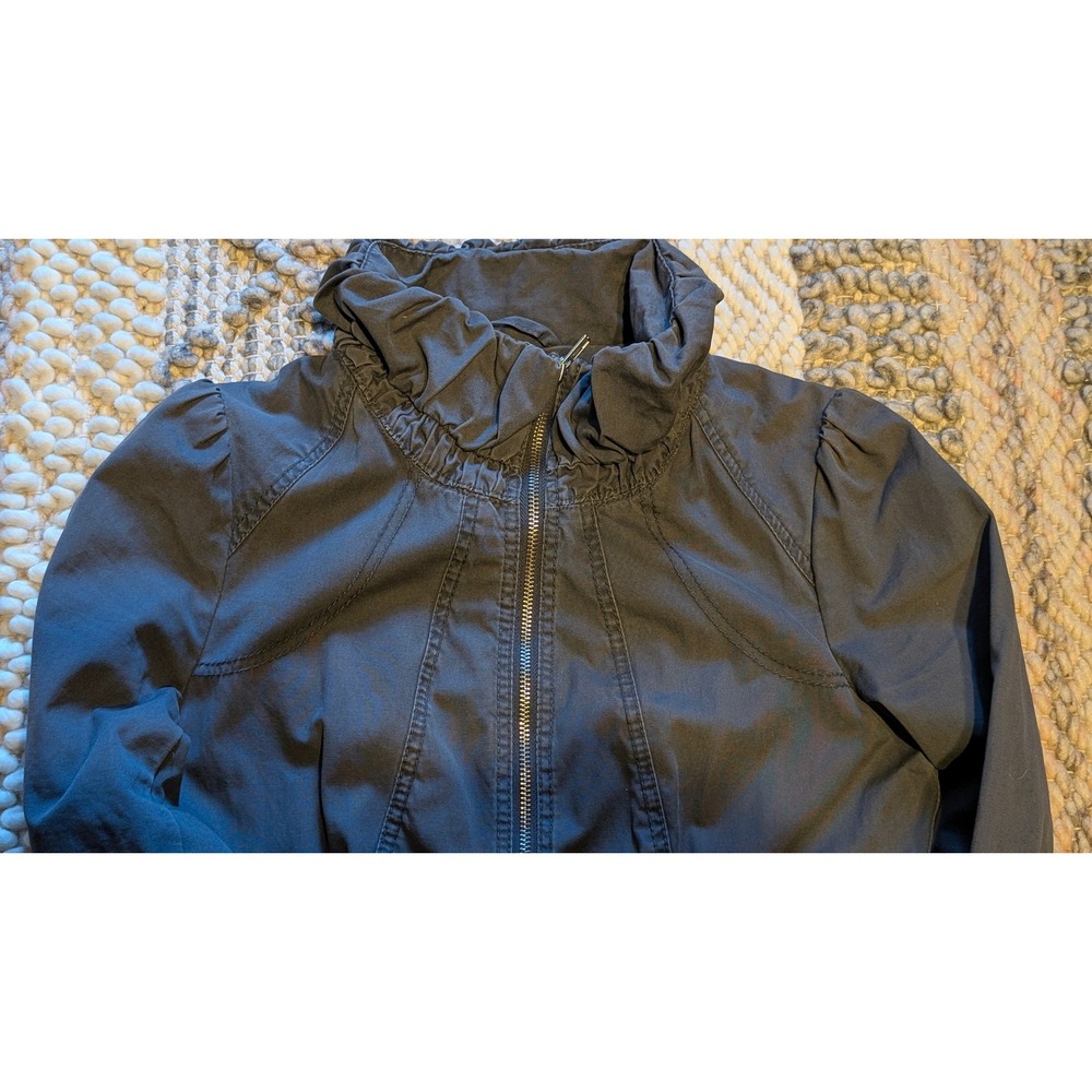 HM Gray Cotton Utility Jacket Ruffle Collar Drawstring Waist Size 6 gorpcore - Picture 5 of 11